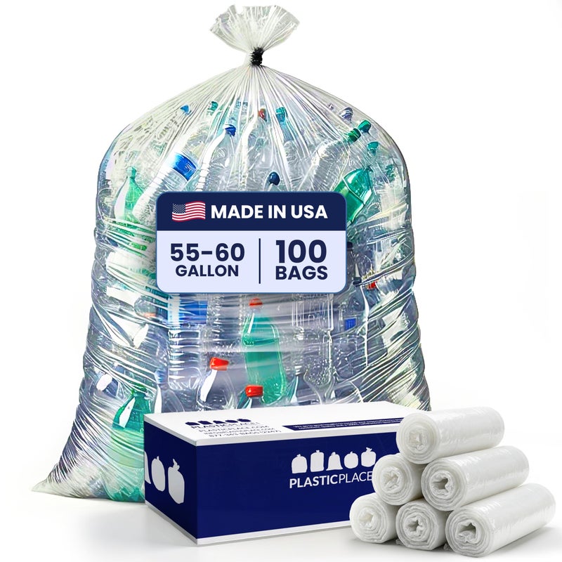 Plasticplace 55-60 gallon Trash Bags â”‚ 1.5 Mil â”‚ Clear Heavy Duty Garbage Can Liners â”‚Rolls â”‚ 38â€ x 58â€ (100Count) - Image 1